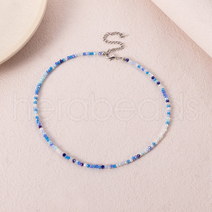 Bohemian Styles Faceted Round Glass Seed Beaded Necklaces for Women WGF25DA-02-1