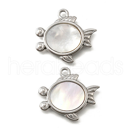 304 Stainless Steel Pave Natural White Shell Pendants STAS-C122-21E-02P-1
