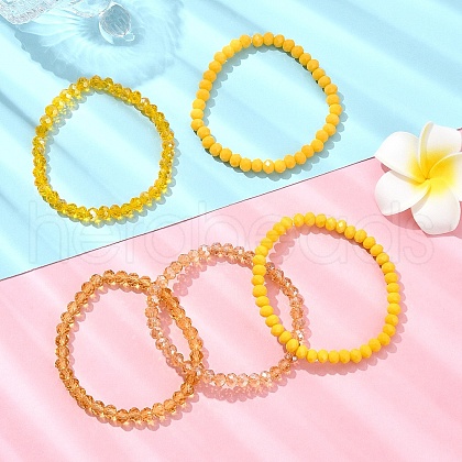 5Pcs 5 Styles Faceted Rondelle Glass Beaded Stretch Bracelet Sets BJEW-YW00004-03-1