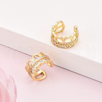 Brass Micro Pave Clear Cubic Zirconia Cuff Earrings KK-T074-30G-1