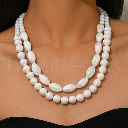 Acrylic Round Horse Eye Double Layer Beaded Necklaces for Women HK8812-3-1