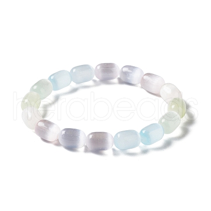 Natural Selenite Column Beaded Stretch Bracelet for Women BJEW-I312-04-1