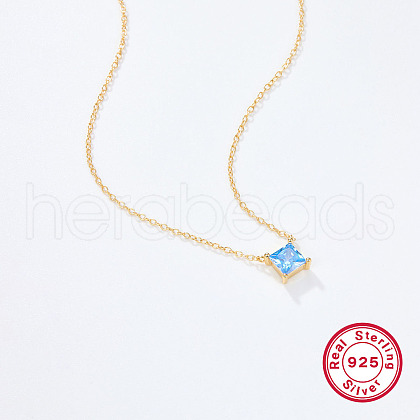 S925 Sterling Silver Cubic Zirconia Square Pendant Necklace for Women VD5417-1-1