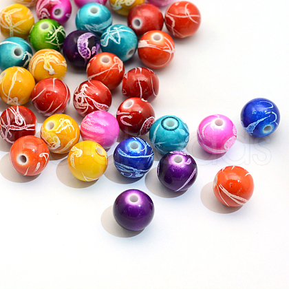Spray Painted Drawbench Acrylic Round Beads ACRP-S657-14mm-M-1
