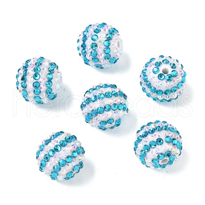 Striped Resin Rhinestone Beads OACR-A037-01D-1