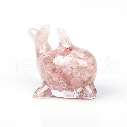 Natural Rose Quartz Chips Inside Dolphin Display Decorations PW-WG11893-06-1