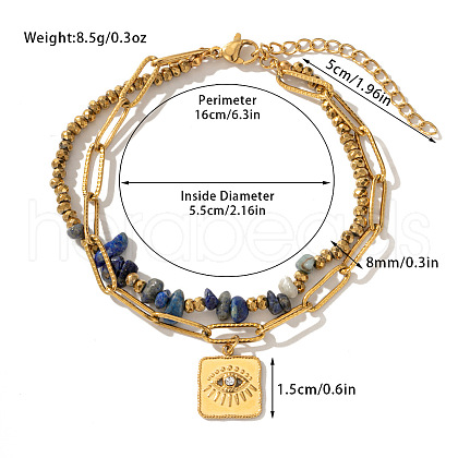 304 Stainless Steel & Natural Lapis Lazuli Chip Beaded Double Layer Bracelets FS-WG81BCE-14-1