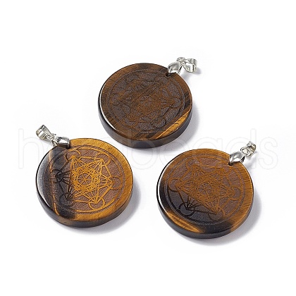 Natural Tiger Eye Pendants G-P491-04P-01-1