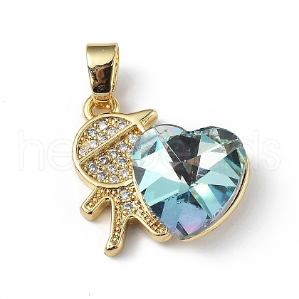 Real 18K Gold Plated Rack Plating Brass Micro Pave Clear Cubic Zirconia Pendants KK-C015-21G-01-1