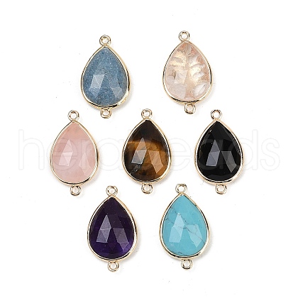 Natural Rose Quartz/Tiger Eyes/Crystal Quartz/Amethyst/Black Onyx/Synthetic Turquoise Faceted Connector Charms G-K347-04G-1