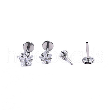 Stainless Steel Clear Cubic Zirconia Threadless Labret Stud WG18B1C-15-1