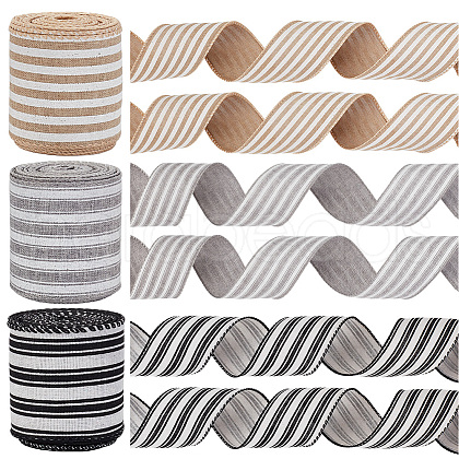 AHADERMAKER 3 Rolls 3 Colors Polyester Striped Ribbons OCOR-GA0001-87-1