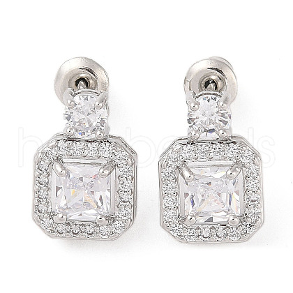 Rack Plating Brass Micro Pave Cubic Zirconia Stud Earrings EJEW-I304-11P-08-1