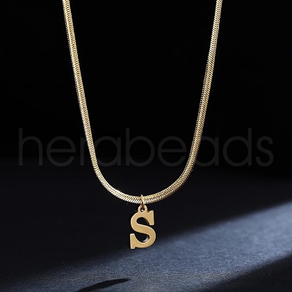 316 Surgical Stainless Steel Initial Pendant Flat Snake Chain Necklaces for Women WGC1053-19-1