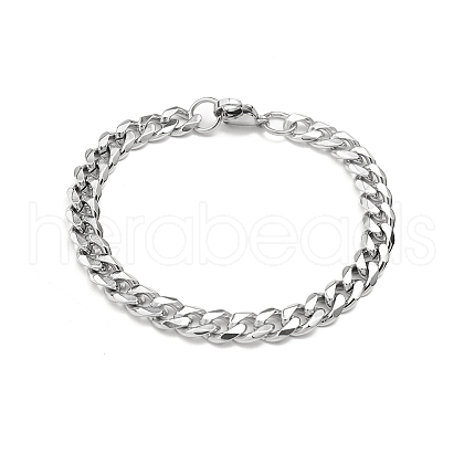 201 Stainless Steel Curb Chain Bracelets with Lobster Claw Clasps for Men BJEW-P316-01B-P-1