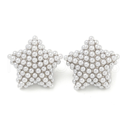 Rack Plating Brass & ABS Plastic Imitation Pearl Stud Earrings EJEW-N055-03C-P-RS-1