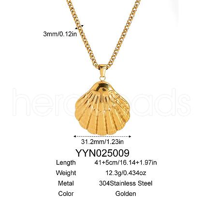 Beach 304 Stainless Steel Shell Shape Pendant Necklaces for Women BP9833-1-1