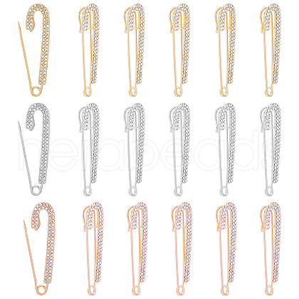 DICOSMETIC 15Pcs 3 Colors Crystal Rhinestone Safety Pin Brooches FIND-DC0003-15-1