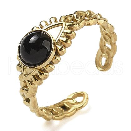 Natural Dyed & Heated Black Agate Finger Rings RJEW-U027-01G-07-1