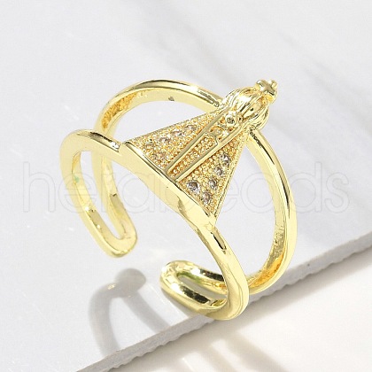Brass Micro Pave Cubic Zirconia Cuff Rings RJEW-P149-01A-G-1
