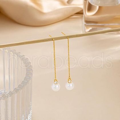 Brass Plastic Imitation Pearl Round Beaded Ear Thread FS-WG76BDC-04-1
