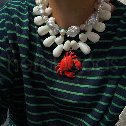 Red Crab Pendant Resin Teardrop Beaded Necklaces for Women FS-WG1665D-01-1
