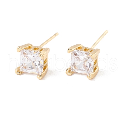 Clear Cubic Zirconia Square Stud Earrings EJEW-F282-45G-1