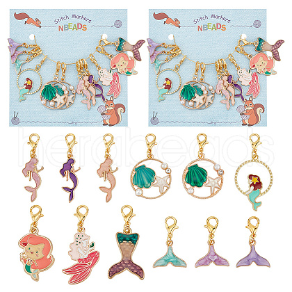 Mermaid Theme Pendant Crochet Lobster Clasp Charms HJEW-AB00402-1
