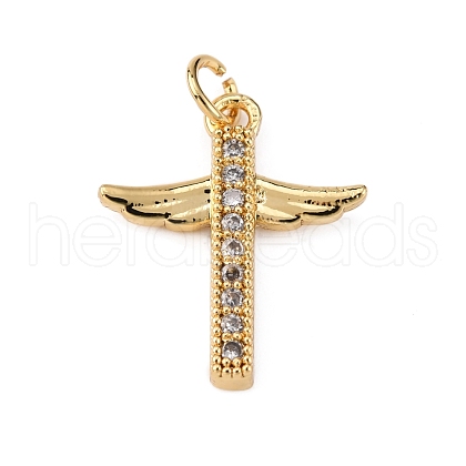 Brass Micro Pave Clear Cubic Zirconia Pendants KK-WH0035-78-1