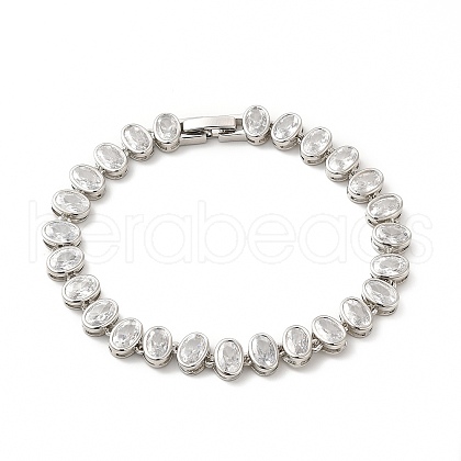 Clear Cubic Zirconia Oval Link Chain Bracelet BJEW-E073-04P-1