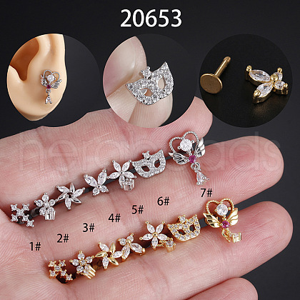 Stainless Steel Micro Pave Clear Cubic Zirconia Threadless Labrets WGBE4CC-07-1