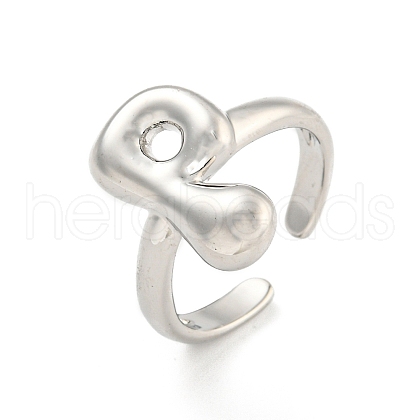 Brass Letter Open Cuff Rings for Women RJEW-G313-01P-P-1