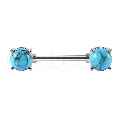 304 Stainless Steel Pave Synthetic Turquoise Half Round Nipple Barbells WG71F42-03-1