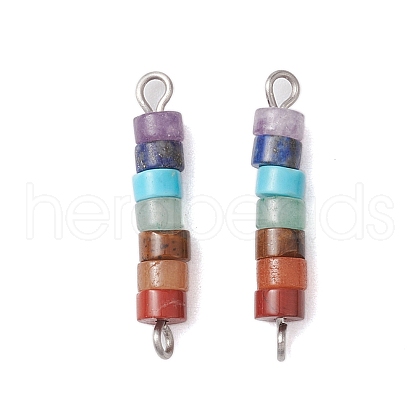 7 Chakra Mixed Gemstone Disc Beaded Connector Charms PALLOY-JF02744-01-1