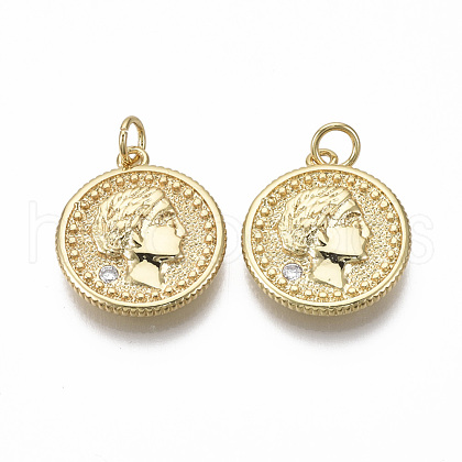 Brass Micro Pave Clear Cubic Zirconia Pendants KK-R133-042G-NF-1
