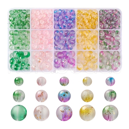 565Pcs 15 Colors Frosted Spray Painted Glass Beads GLAA-YW0001-37-1