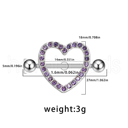316L Surgical Stainless Steel Purple Cubic Zirconia Nipple Nail Rings WGE45DD-01-1