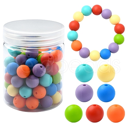 70Pcs 7 Styles Round Food Grade Eco-Friendly Silicone Beads SIL-YW0001-39-1