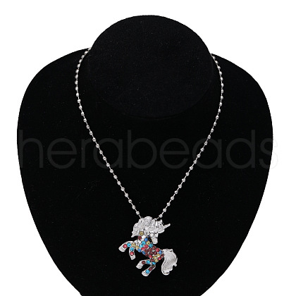 Alloy Colorful Rhinestone Unicorn Pendant Necklaces for Kid FS-WG0E39F-04-1