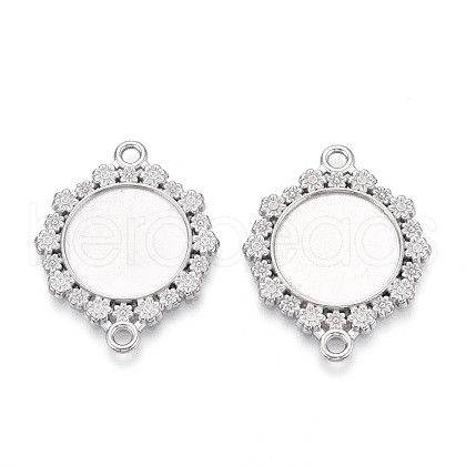 304 Stainless Steel Flat Round with Flower Connector Cabochon Settings STAS-N114-03P-1