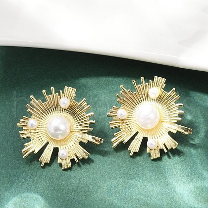 Brass ABS Imitation Pearl Stud Earrings EJEW-M082-06G-1