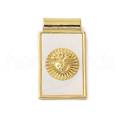 Rack Plating Brass Pave Natural Shell Rectangle Pendants KK-P279-02A-G-1