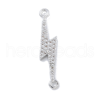 Rack Plating Brass Micro Pave Clear Cubic Zirconia Lightning Bolt Connector Charms KK-A234-067P-1