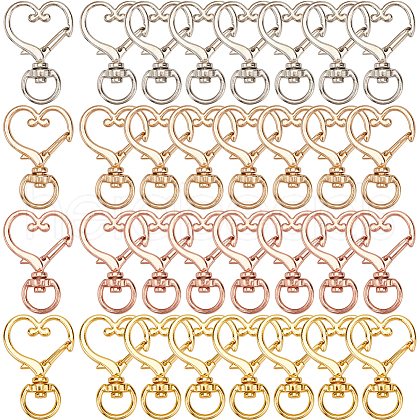 SOFPLATE 40Pcs 4 Colors Heart Shape Zinc Alloy Swivel Lobster Clasp FIND-SP0002-60-1