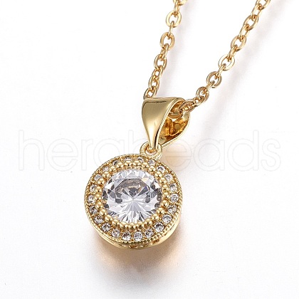 Flat Round Pendant Necklaces X-NJEW-O108-27G-1