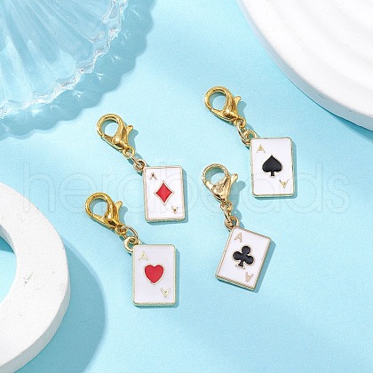 Playing Card Alloy Enamel Pendant Decoration HJEW-JM02607-1