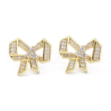 Bowknot Rack Plating Brass Cubic Zirconia Stud Earrings for Women EJEW-K245-07G-1