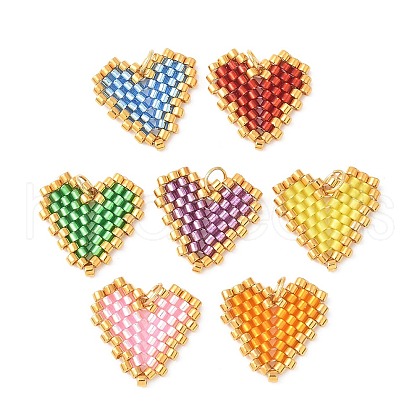 Handmade Glass Seed Beaded Heart Charms PALLOY-MZ00609-1
