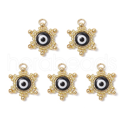Glass Seed Beaded Sun with Evil Eye Pendants PALLOY-MZ00632-1