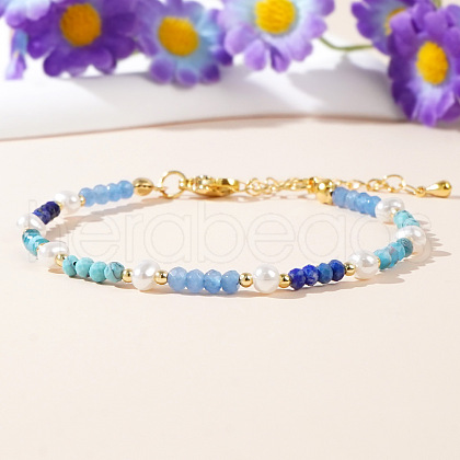 Elegan Natural Apatite & Lapis Lazuli & Dyed Blue White Jade & Synthetic Dyed Blue Turquoise Beaded Bracelets for Women CF1686-1